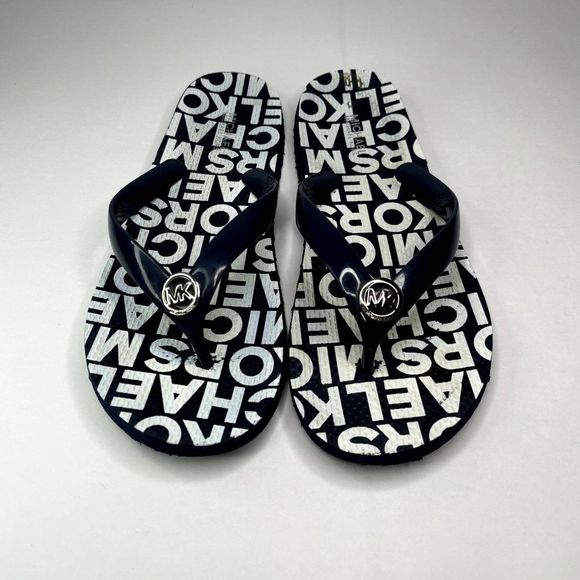 Michael Kors Monogram Logo Navy Blue White Flipflops Sandals Womens - Picture 4 of 8